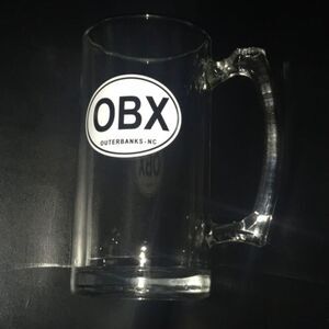 Outerbanks NC drinking glass clear glass 7” tall beer mug Berr Stein Euc OXB